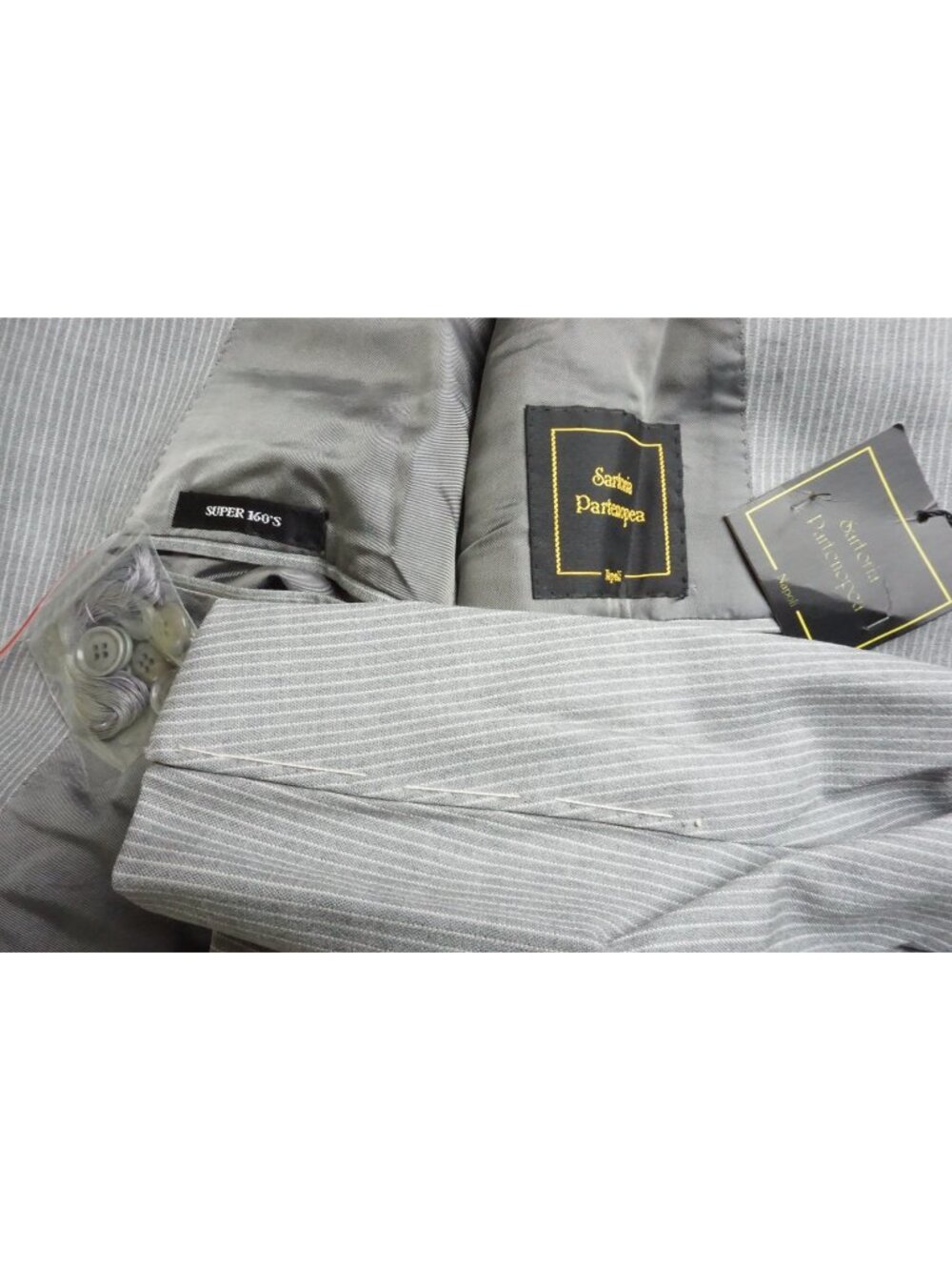 Sartoria Partenopea Light Gray Pinstriped S160s 2 Pc Suit Jacket Pant 50 EU NEW